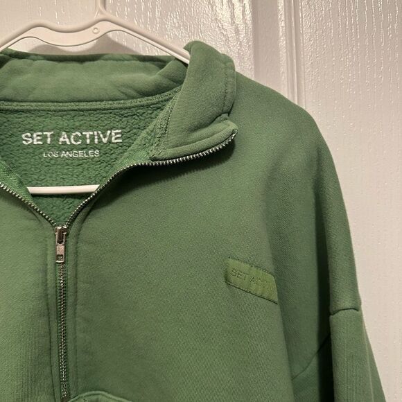 Set Active Half Zip Cropped Sweatshirt Pullover in Lucky Green Size Medium - Picture 7 of 9